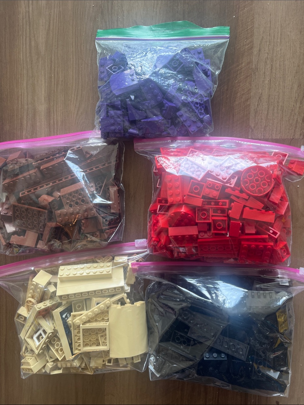 Mixed LEGO Bricks Bulk Lot in Purple, Brown, Red, Tan, Black